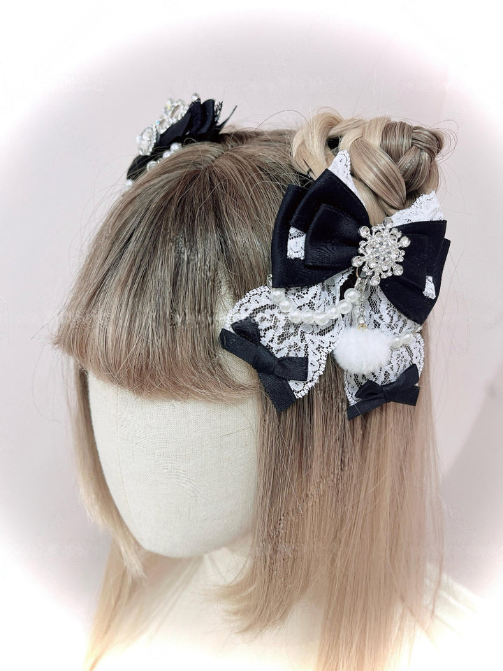Ryousangata Ribbon Bow Hair Clips, Snowflake Rhinestone 44196:803544