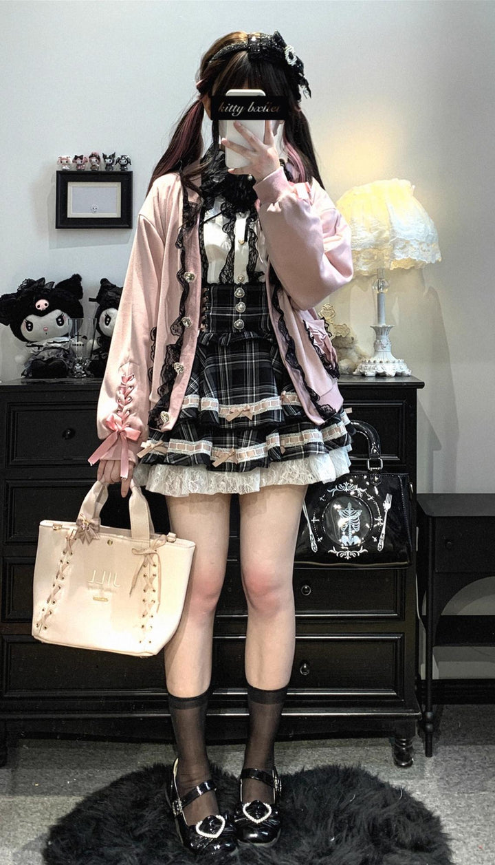 Plaid Jirai Kei Skirt, Detachable Suspenders 43735:784077