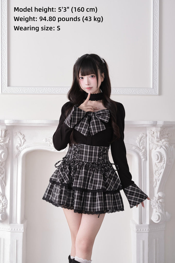Jirai Kei Knit Top, Choker-Style Neck and Flared Sleeves 44686:818953