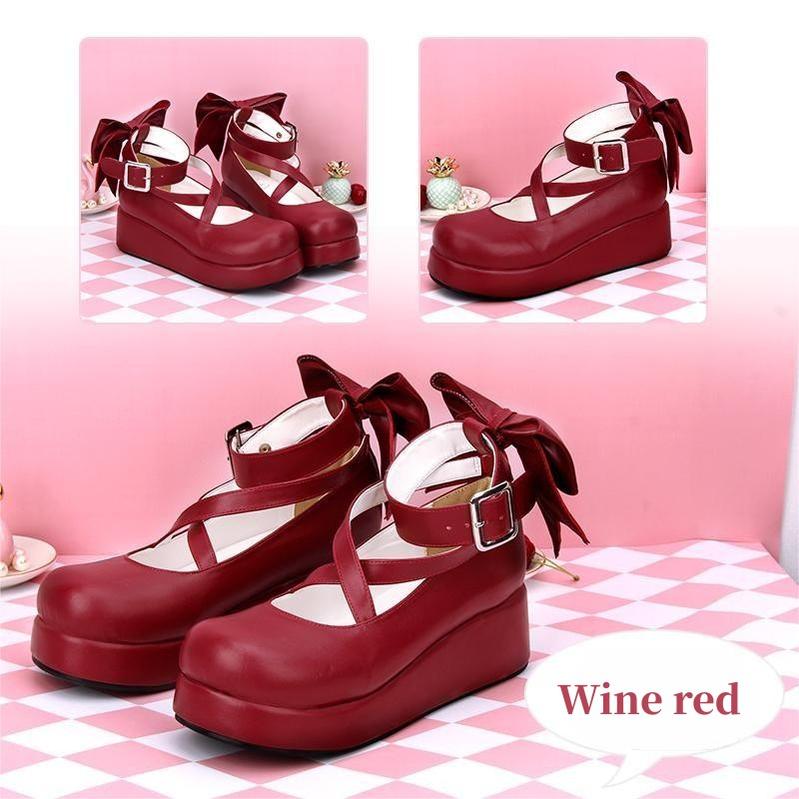 Lolita Platform Shoes Big Bow Round Toe Shoes Multicolor 31644:370596