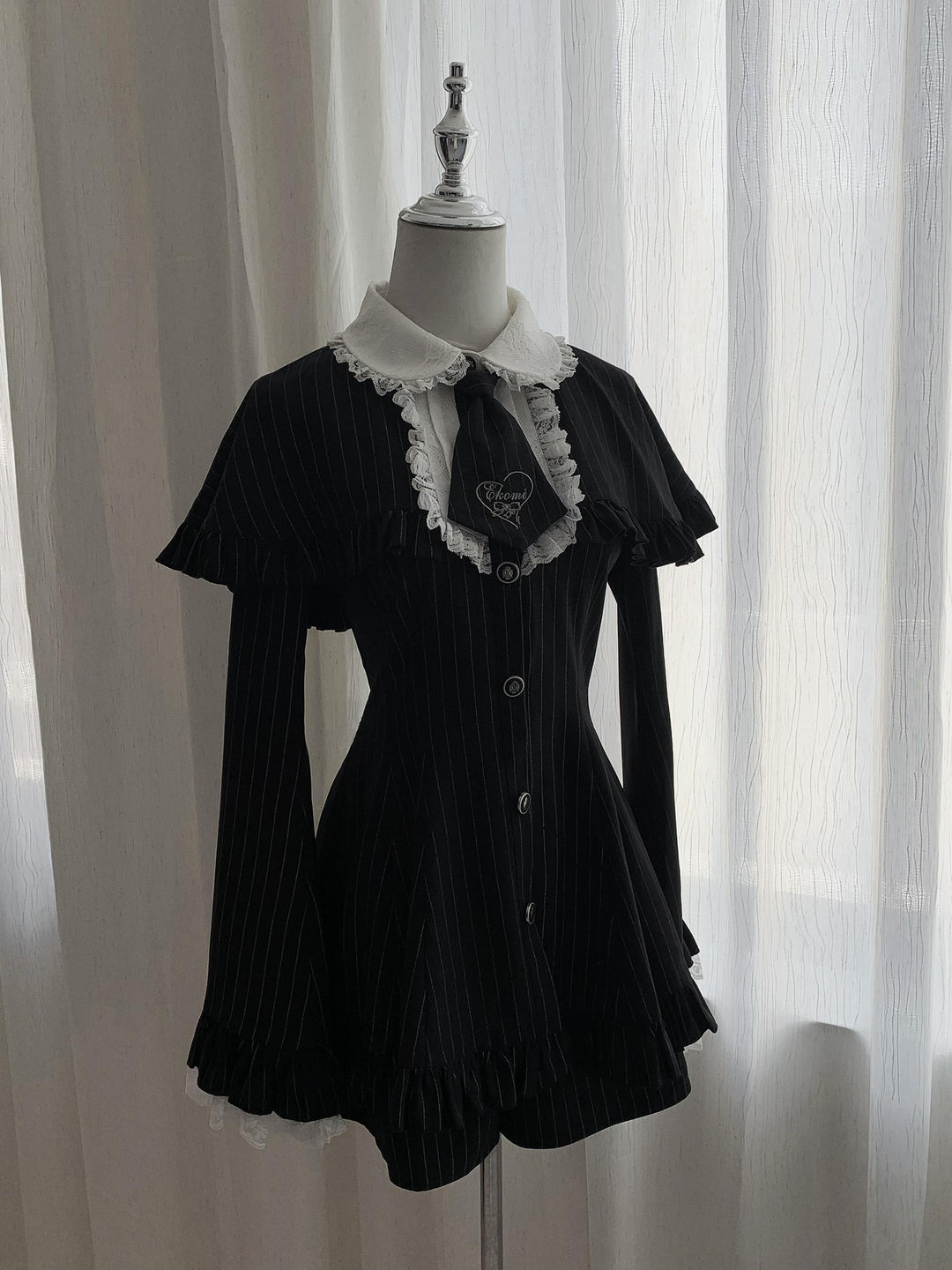 Jirai Kei Cape Dress Set, Detachable Embroidered Tie 44586:814424