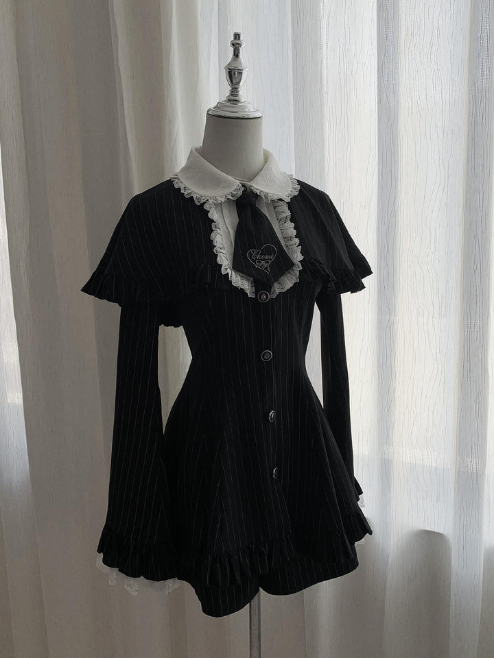 Jirai Kei Cape Dress Set, Detachable Embroidered Tie 44586:814424