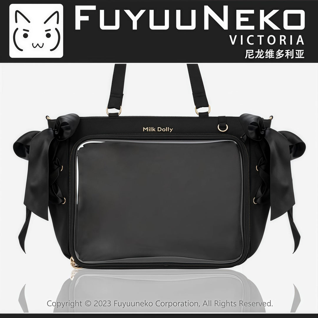 Satin Ita Bag, Clear Window & Detachable Ribbon Bow (Black) 43227:771992