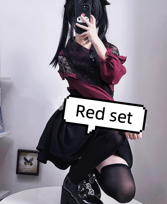 Jirai Kei Lace Blouse Double Layer Skirt A-line 39278:618504