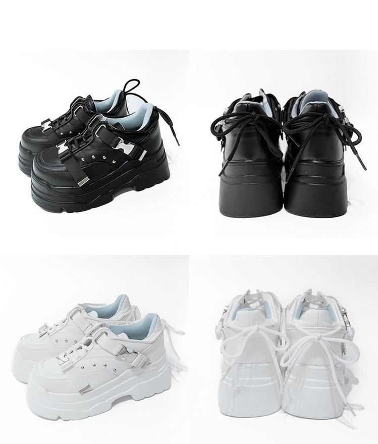 White/Black Punk High Platform Shoes, Metal Buckles 44400:807761