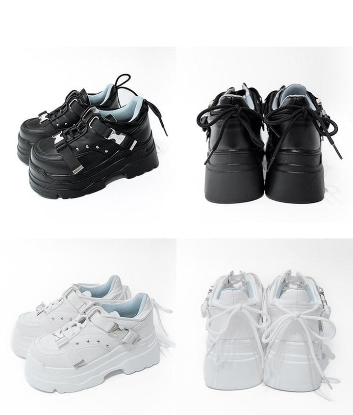 White/Black Punk High Platform Shoes, Metal Buckles 44400:807761