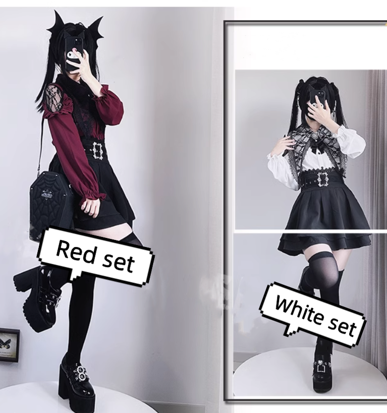 Jirai Kei Lace Blouse Double Layer Skirt A-line 39278:618496
