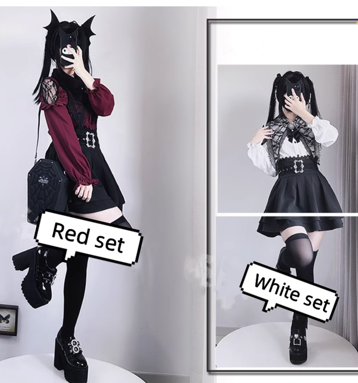 Jirai Kei Lace Blouse Double Layer Skirt A-line 39278:618496