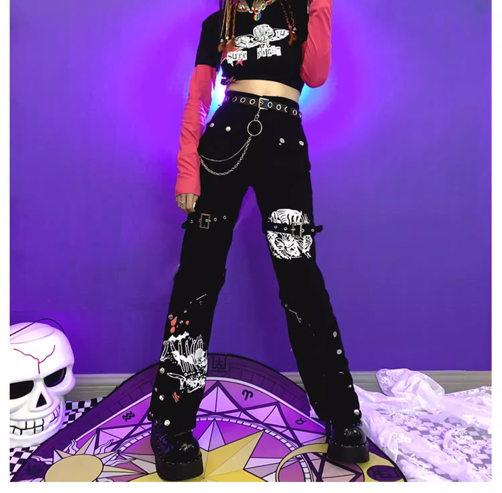 Y2K Long Pants Punk Casual Pants Versatile Black Trousers 39064:611826
