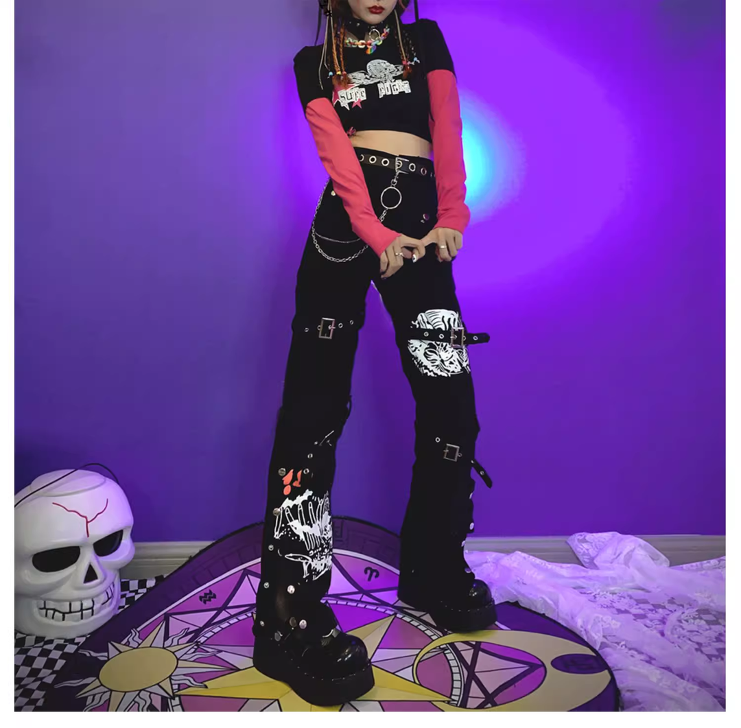 Y2K Long Pants Punk Casual Pants Versatile Black Trousers 39064:611808