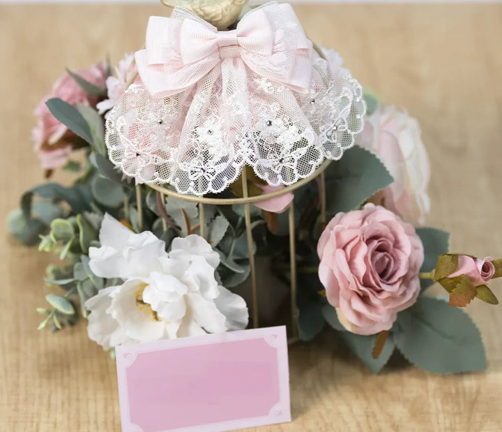 Pink Ryousangata Layered Bow Headdress, Lace & Rhinestone 45961:870447