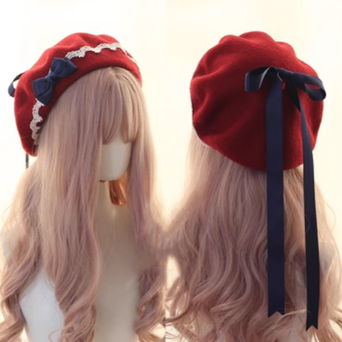 Sweet Lolita Hat Lace Butterfly Bow Berets Multicolor (M) 28934:364372
