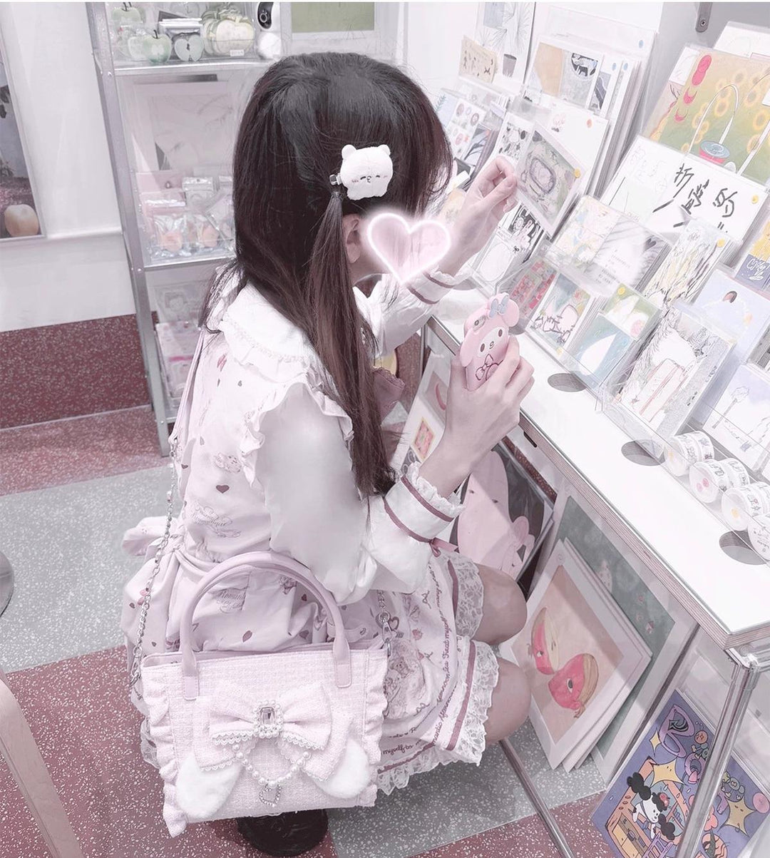Ryousangata Style Handbag, Bow and Plush Ears 43680:782752