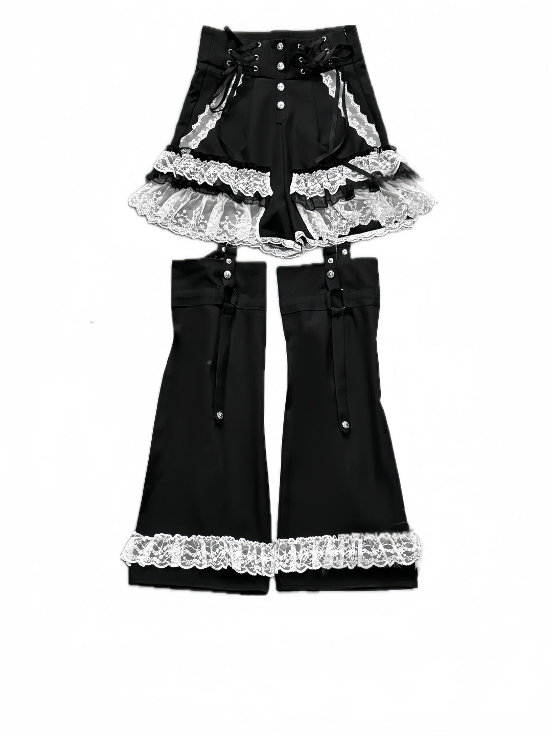 Punk Shorts Y2K Patchwork Leg Cover Tiered Lace (L M S) 40638:671530