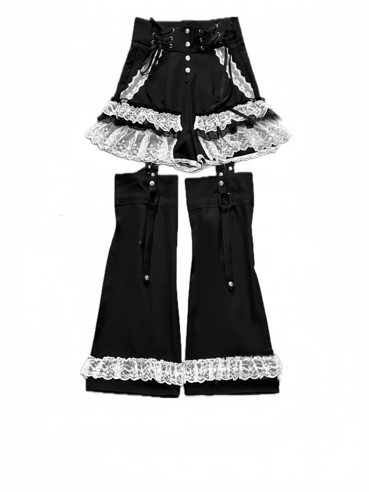 Punk Shorts Y2K Patchwork Leg Cover Tiered Lace (L M S) 40638:671530