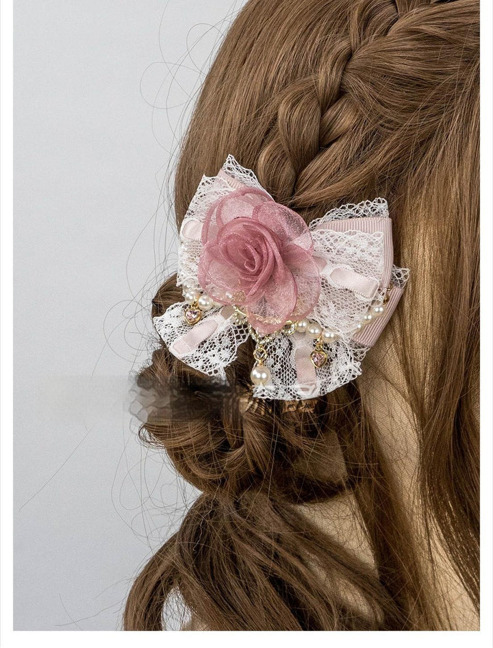 Jirai Kei Hair Clip in Mini & Rose Styles with Pearl Accents 42802:754713