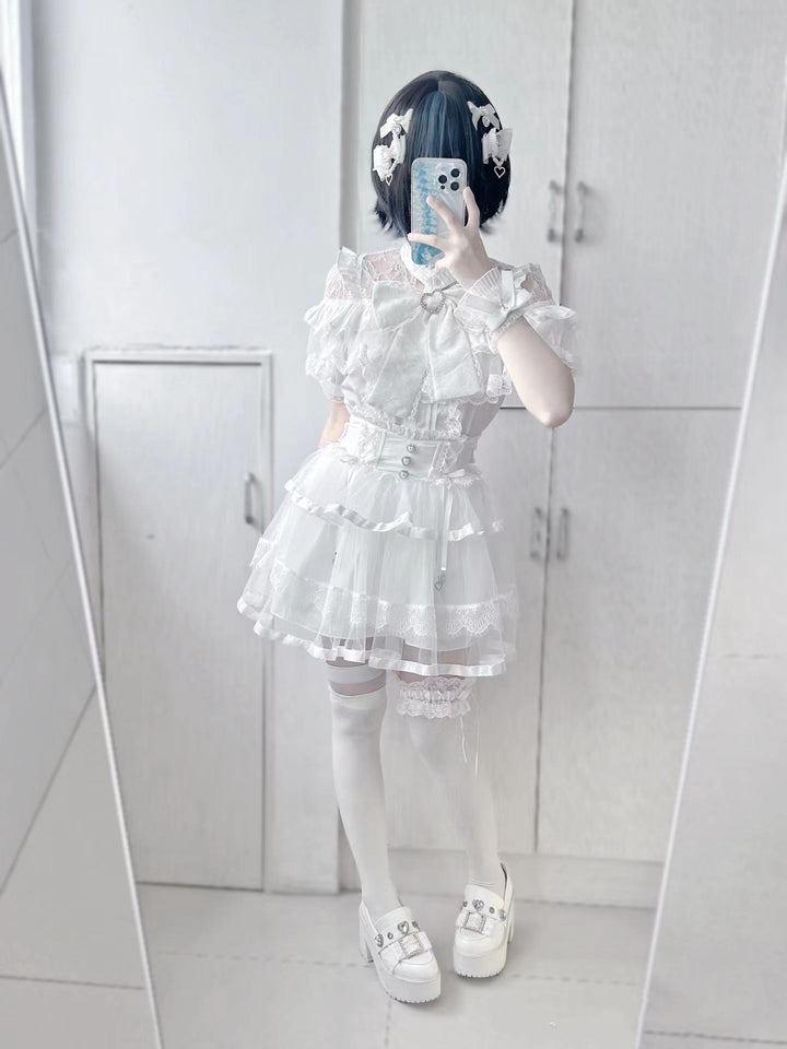 Jirai Kei Skirt Ryousangata Skirt Lace Tiered Skirt 38552:608002