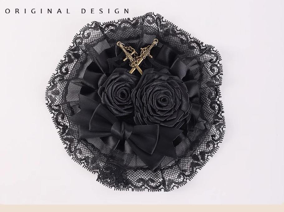 Gothic Lolita Hair Clips Black Bow Lace Hair Accessory 39652:635752