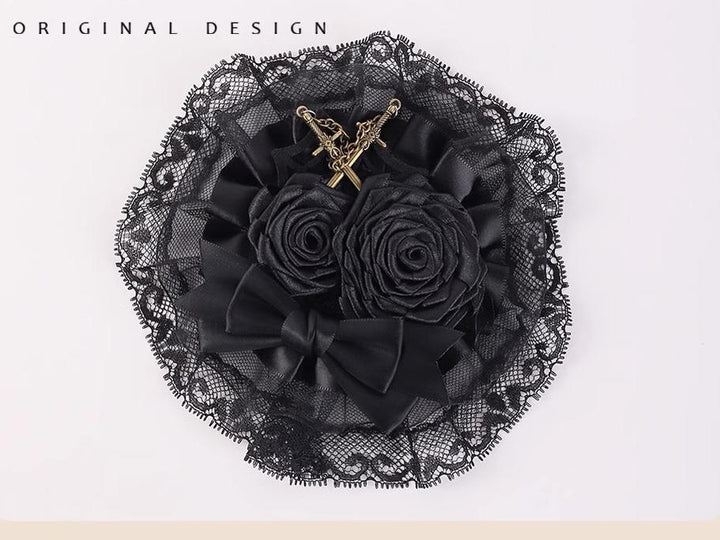 Gothic Lolita Hair Clips Black Bow Lace Hair Accessory 39652:635752