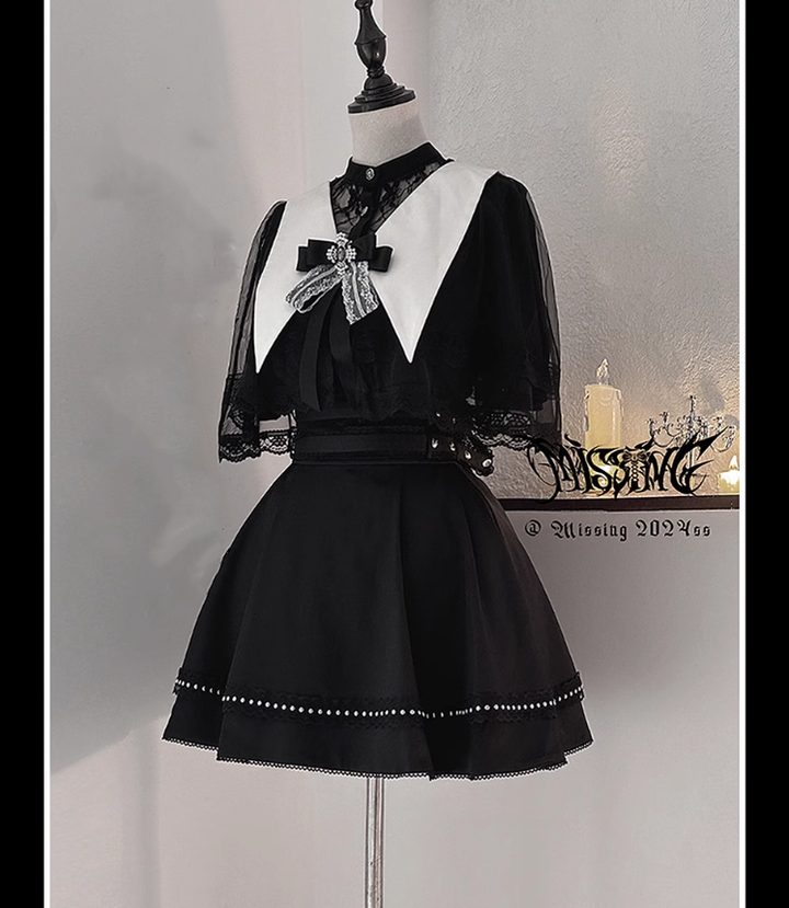 Jirai Kei Skirt Angel Wing Collar Blouse Double Layered Skirt (L M S XL) 39538:634840