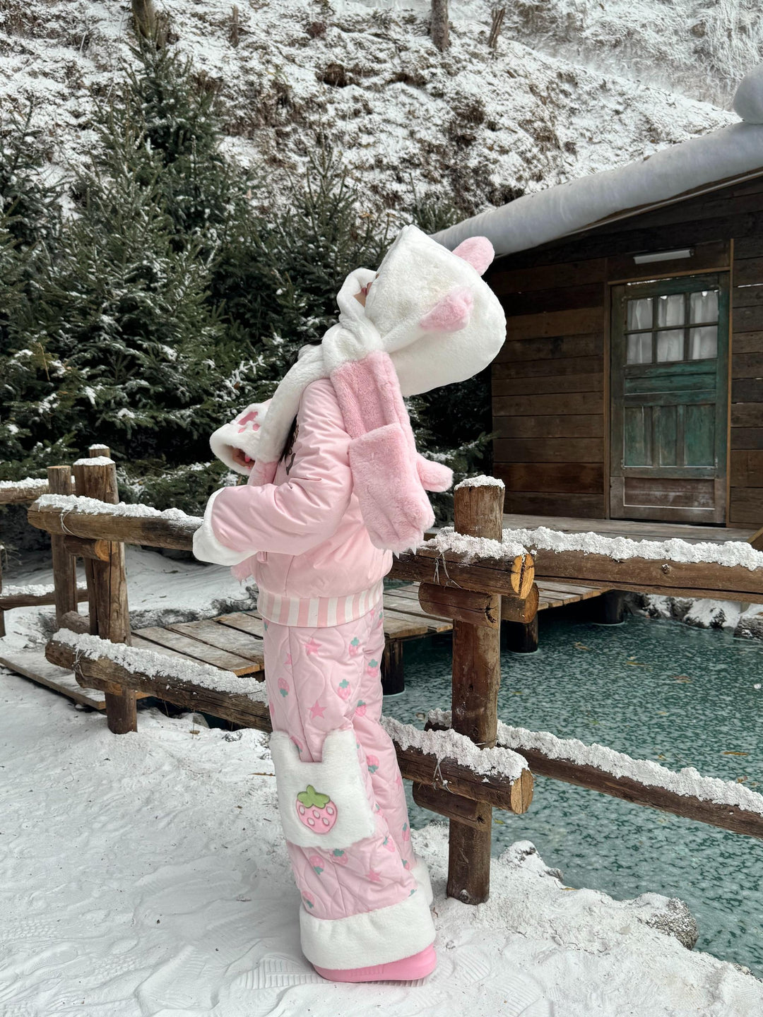 Padded Kawaii Padded Zipper-Closure Coat, Strawberry Details 44671:817971