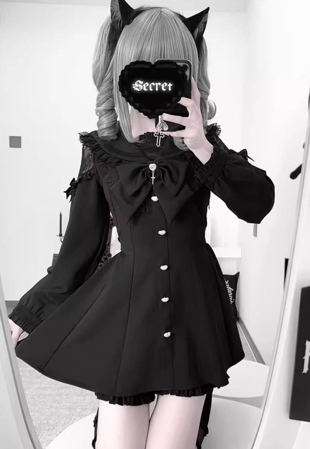 Jirai Kei Set Up, A-line Dress, Short/Long Sleeve Style 43295:772838