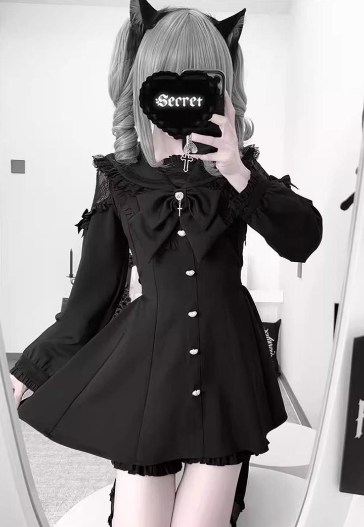 Jirai Kei Set Up, A-line Dress, Short/Long Sleeve Style 43295:772838