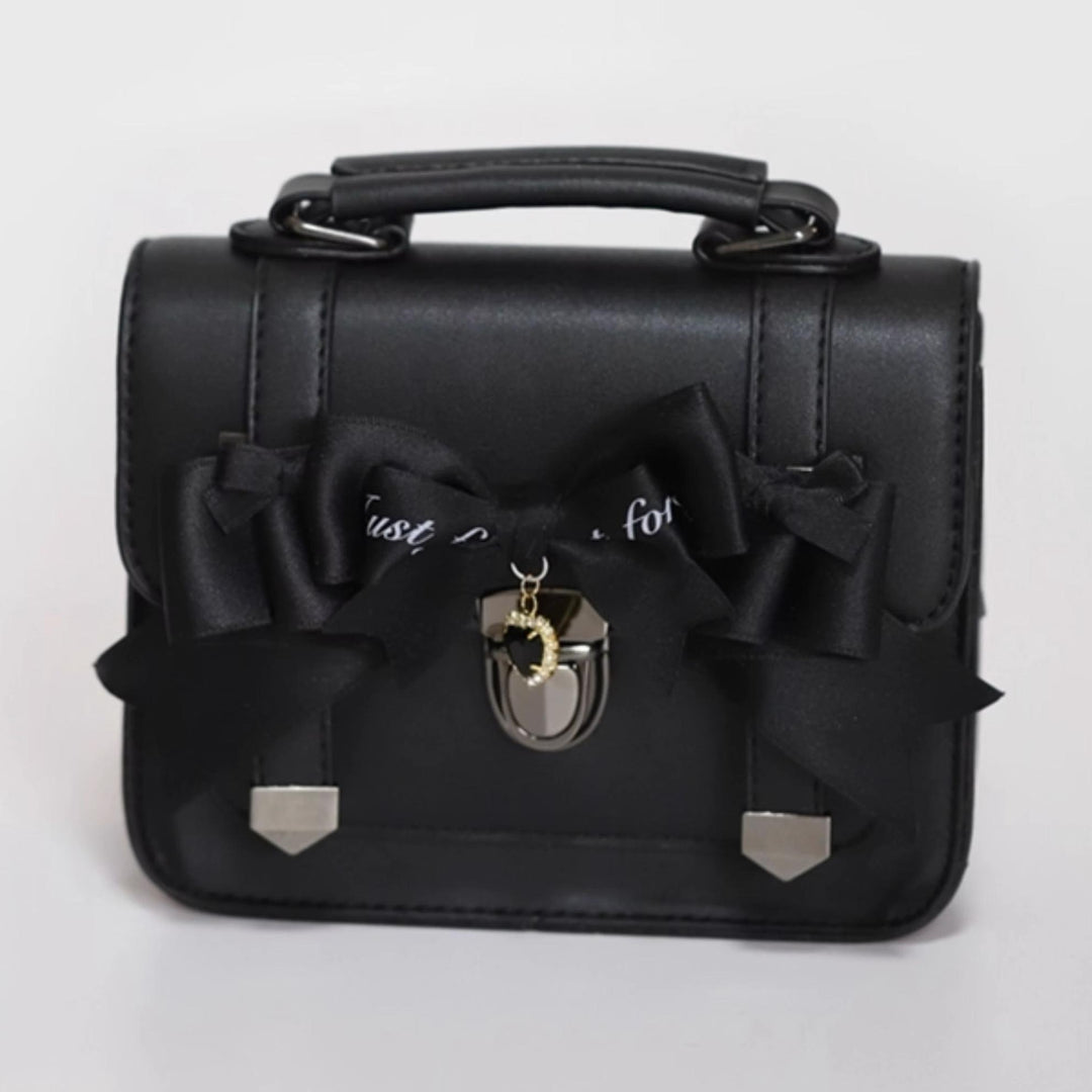 Black Jirai Kei Bag JK Uniforms Bag With Bow And Rhinestone 22512:334188