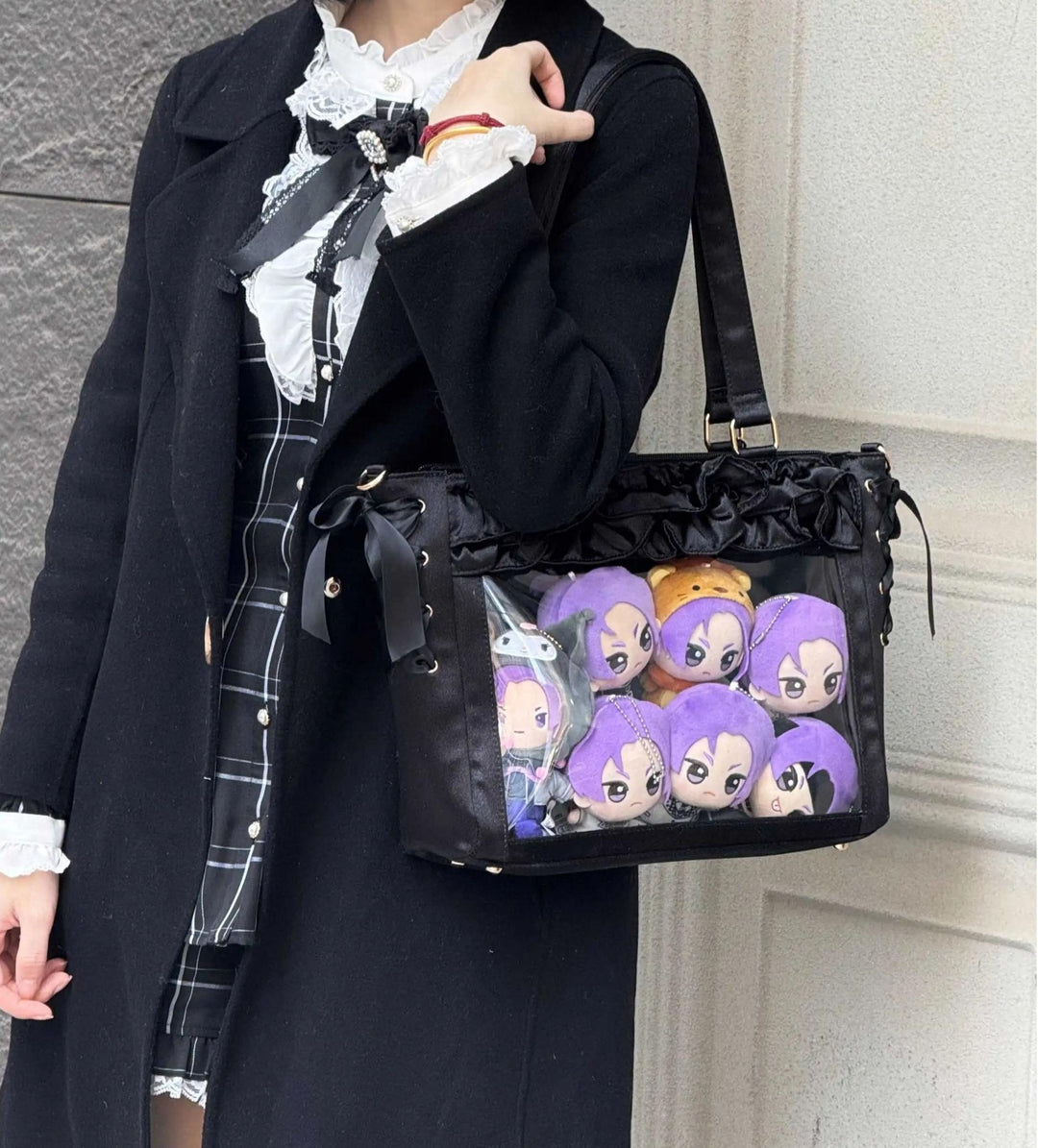 Large Capacity Satin Lolita Ita Bag Handle/Crossbody Strap (Black) 43100:767125