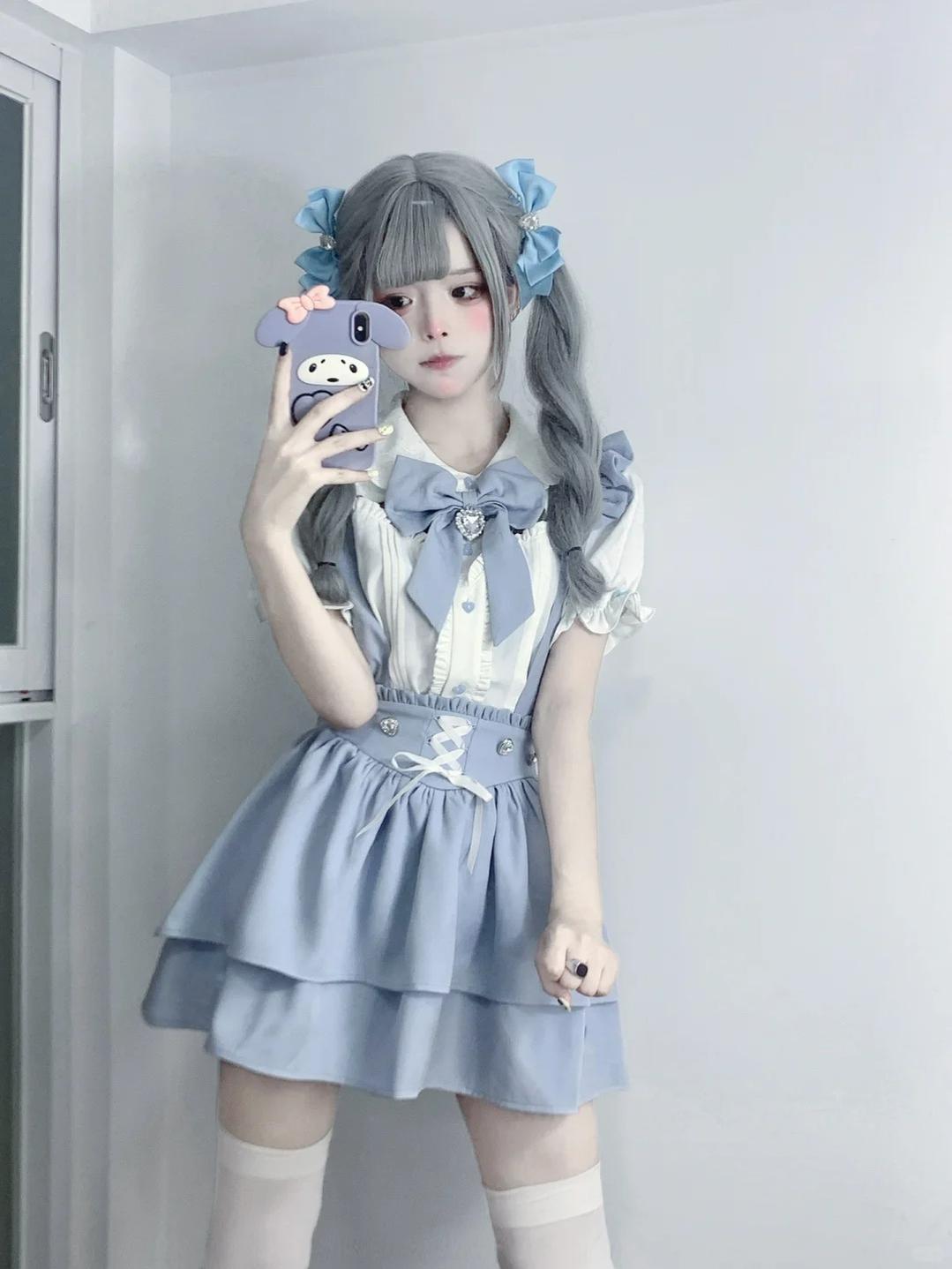 Jirai Kei White Blouse, Suspender Skirt 21838:760783