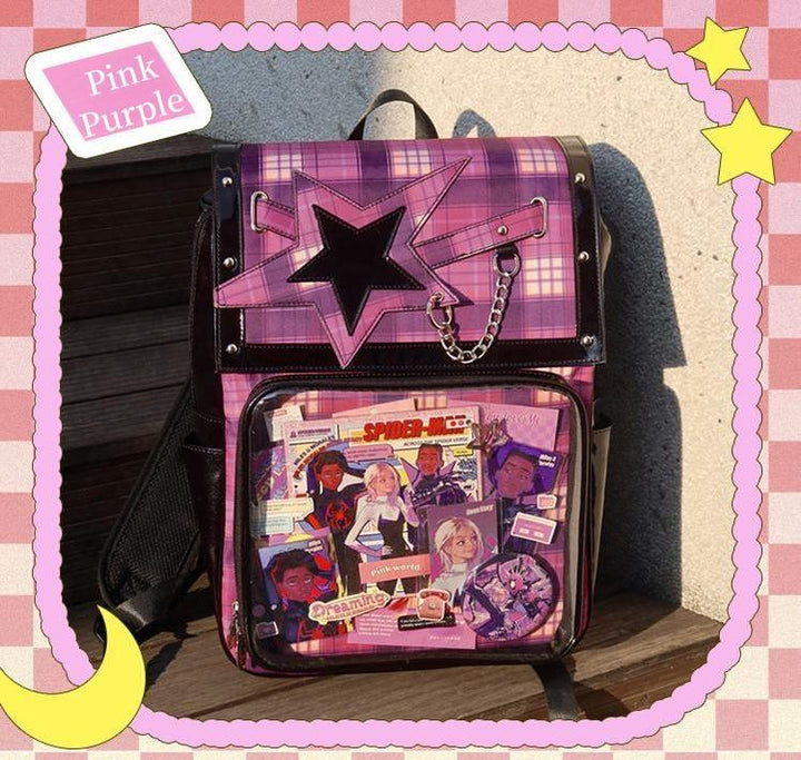 Subculture Ita Bag Plaid Star Large Capacity Ita Backpack 40120:665882