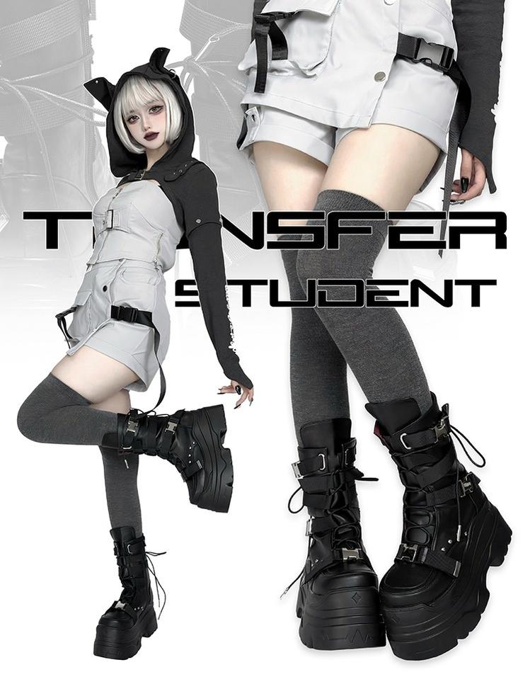 Punk Platform Boots with Mid-calf Length Shaft 42713:753338