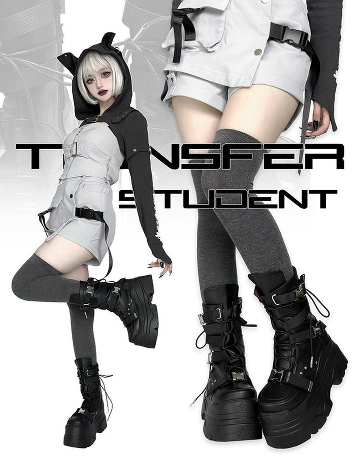 Punk Platform Boots with Mid-calf Length Shaft 42713:753338