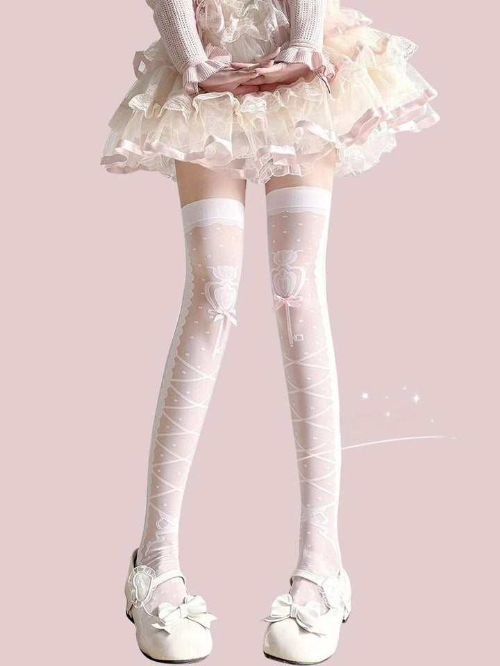 Lolita Socks Cross Thigh Socks Bow Over-the-Knee Stockings 36624:557002 36624:557002