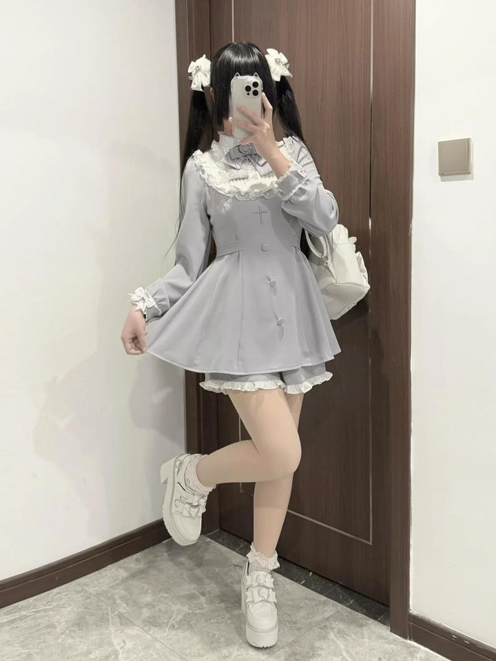 Plus Size Jirai Kei Long Sleeve Dress Set With Lace Wrist Bow Multicolor (2XL 3XL 4XL L M S XL XS) 41688:734053