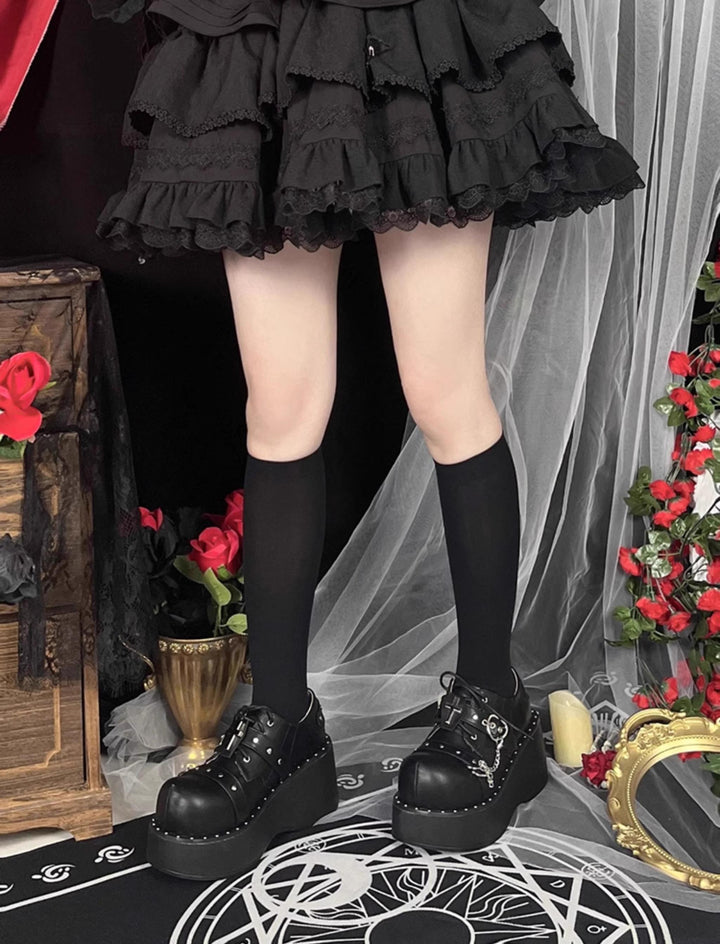 Punk Platform Shoes Round Toe Spice Girl Shoes Metal Crosses 38050:596296