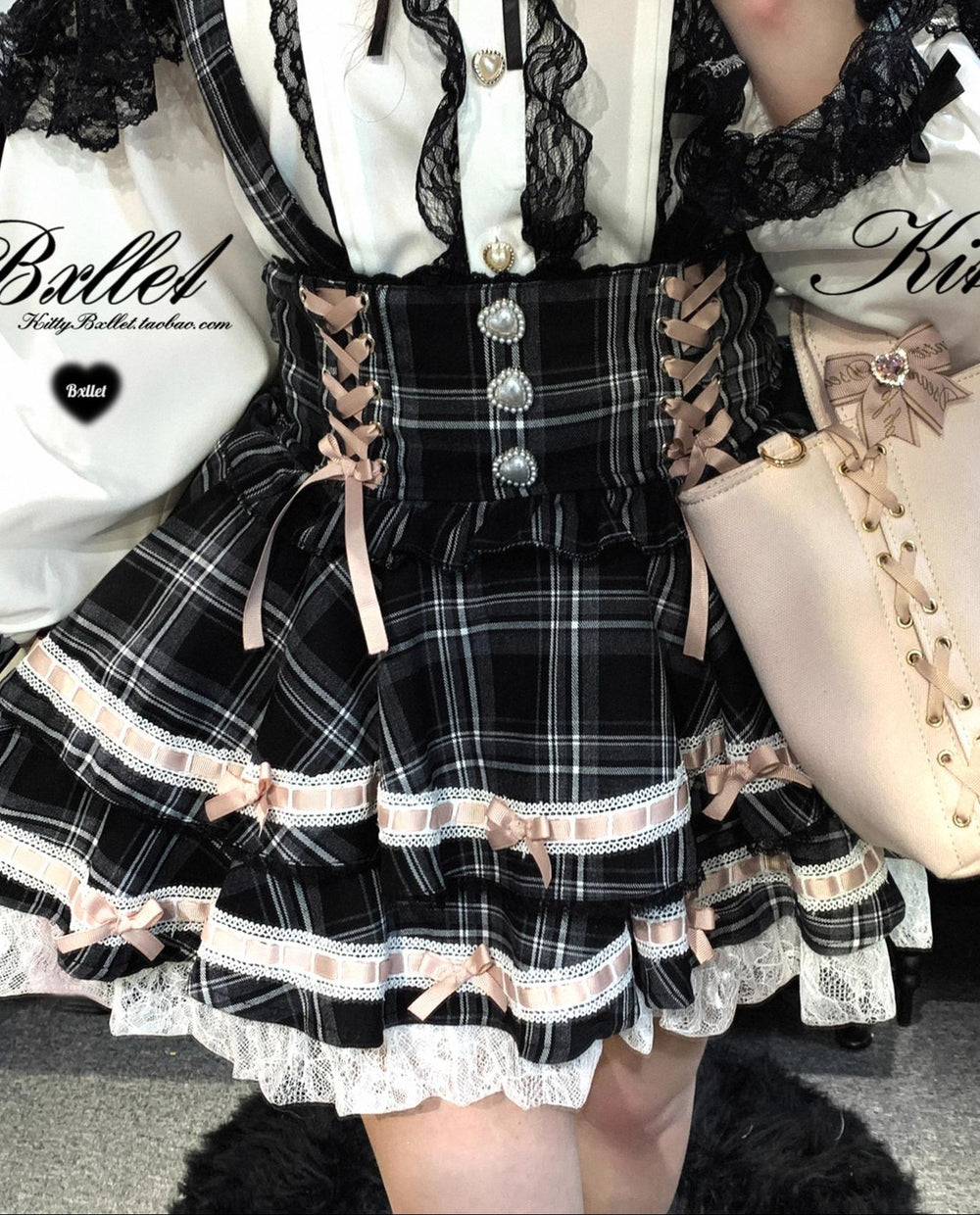 Plaid Jirai Kei Skirt, Detachable Suspenders 43735:784055