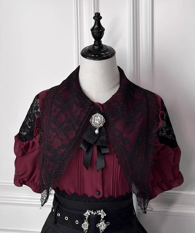 Pointed Lace Collar Jirai Kei Blouse & Black Skirt (2XL L M XL) 42949:769828