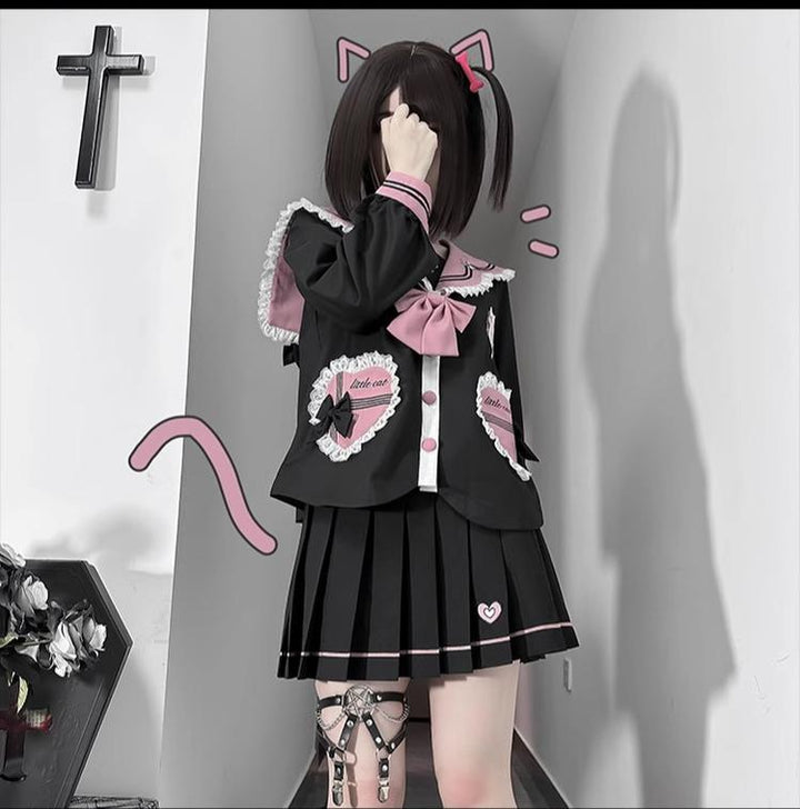 Kawaii JK Uniform Suit Sailor Collar Blouse & Pleated Skirt 43024:762721