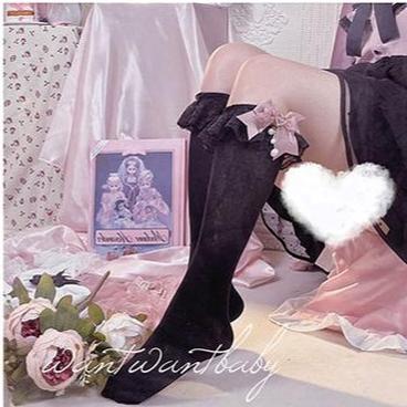 Jirai Kei Socks Black White Pink Blue Bow Lace Socks 21754:320660