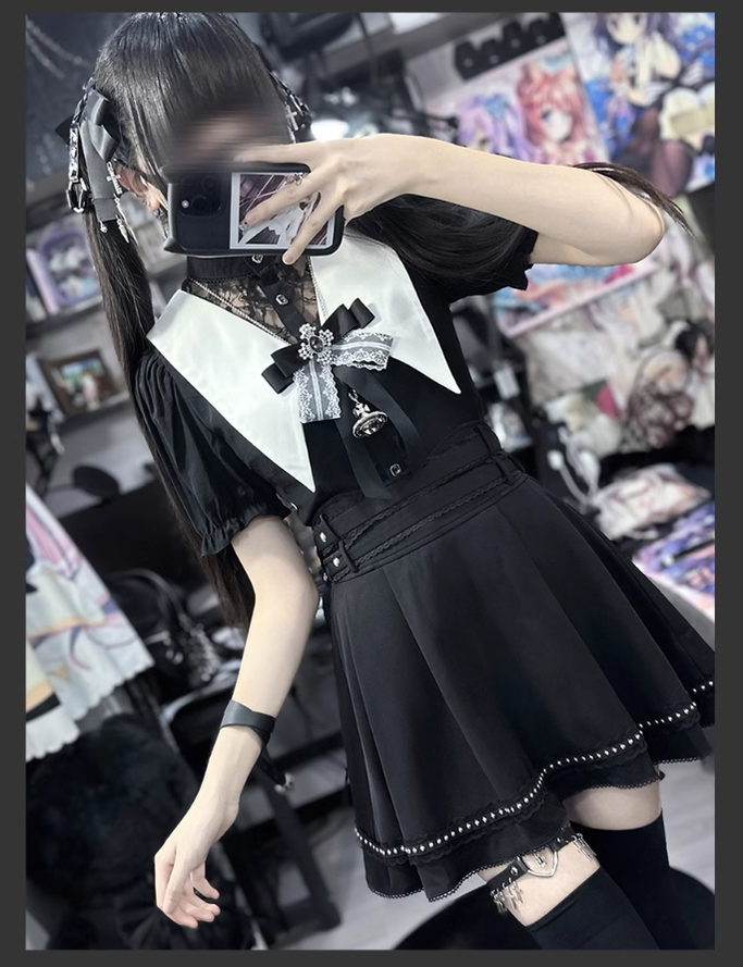 Jirai Kei Skirt Angel Wing Collar Blouse Double Layered Skirt 39538:634854