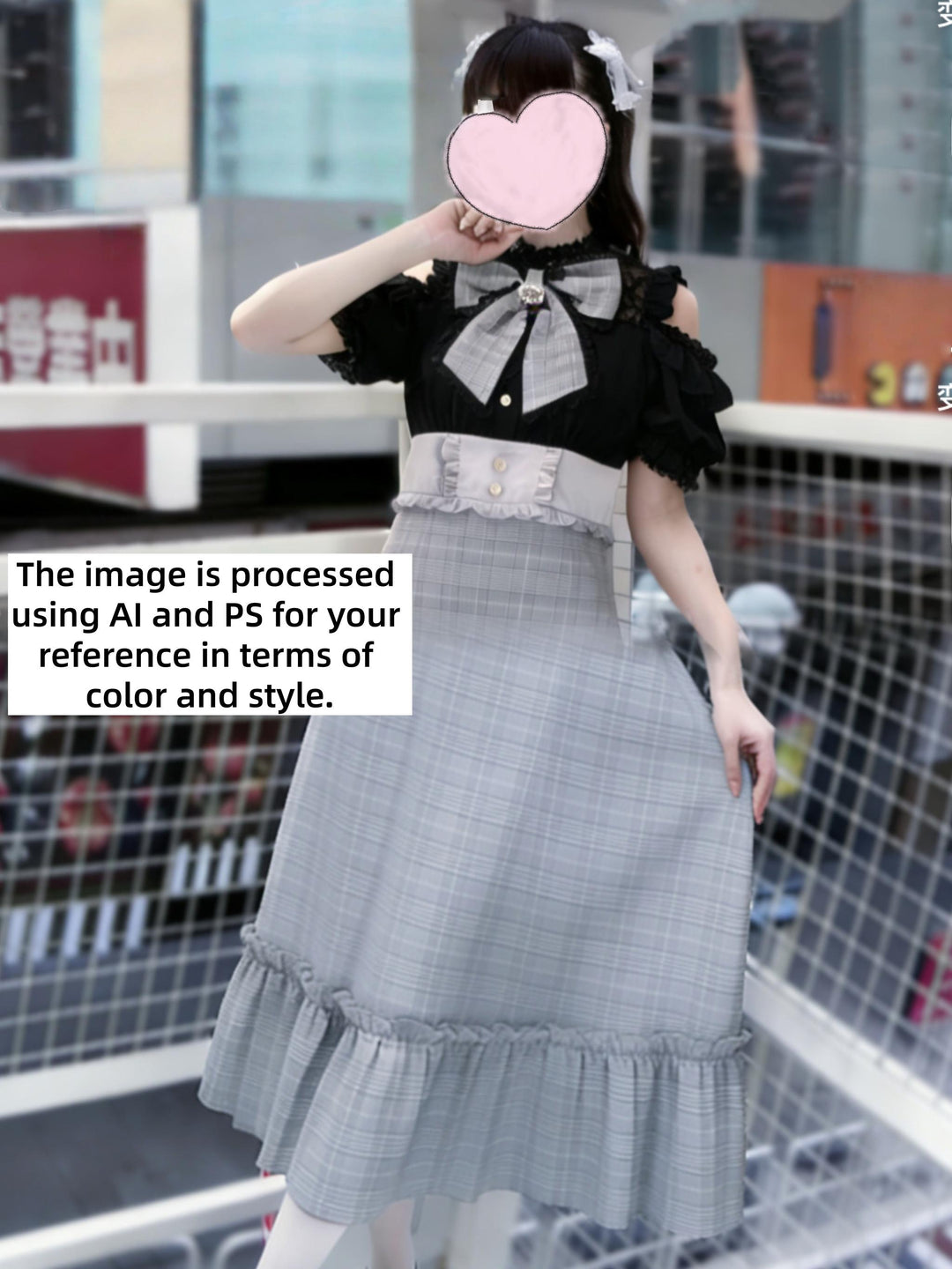 Jirai Kei Open-Shoulder Long Dress, Detachable Bow (2XL 3XL L M S XL) 44754:824044