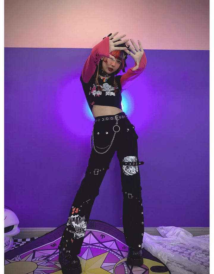 Y2K Long Pants Punk Casual Pants Versatile Black Trousers 39064:611820