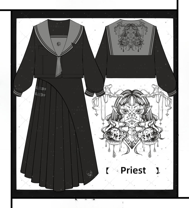Black JK Uniform Sailor Collar Blouse Pocketed Pleated Skirt 43025:762747