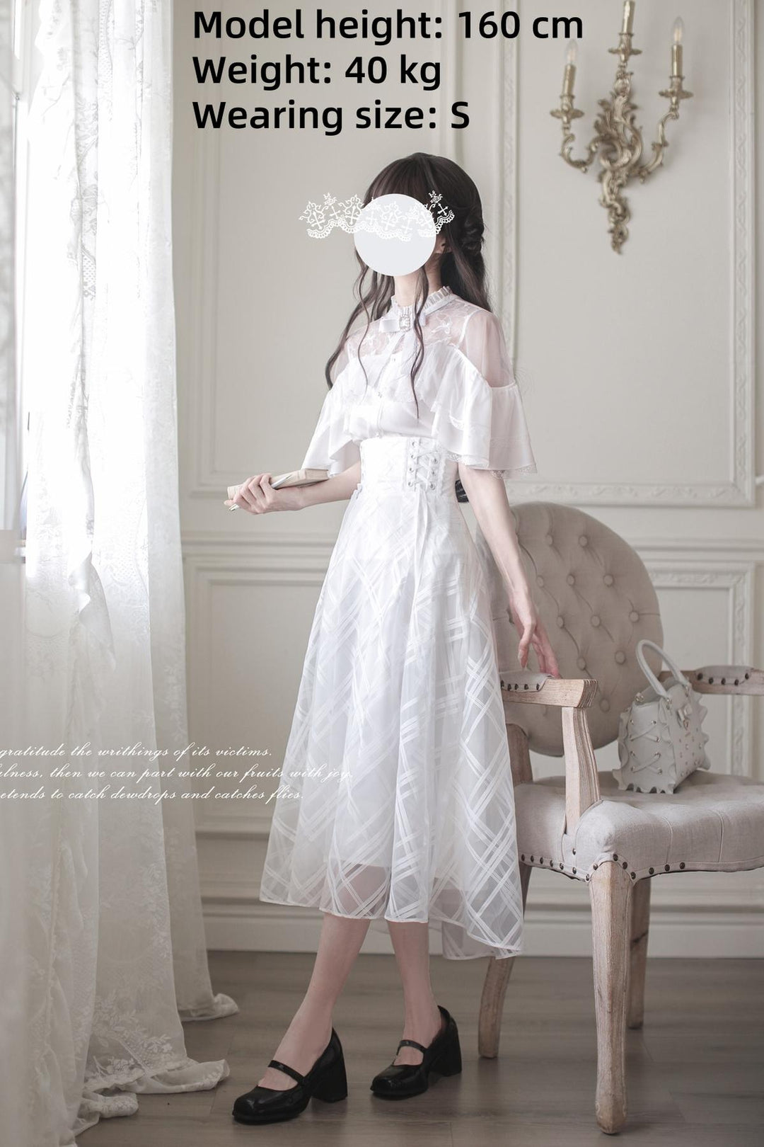White Long Ryousangata Skirt With Elegant Cape-Design Shirt 43110:769491