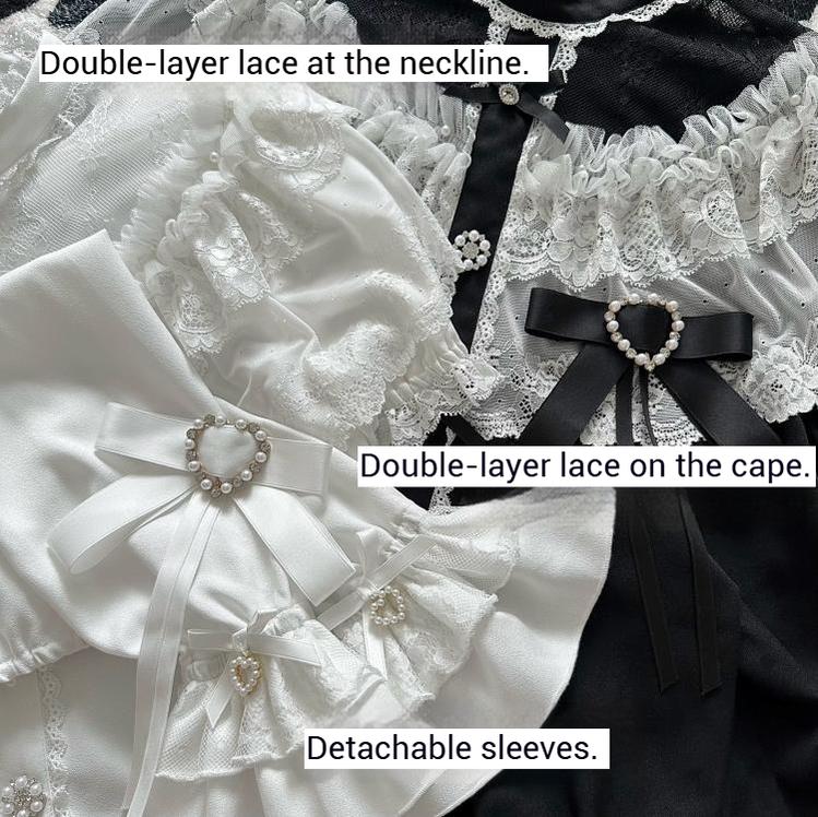 Long Jirai Kei Lace Cape Dress, Detachable Sleeves 43590:780603