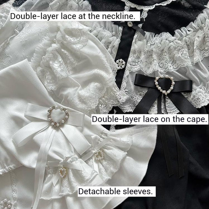 Long Jirai Kei Lace Cape Dress, Detachable Sleeves 43590:780603
