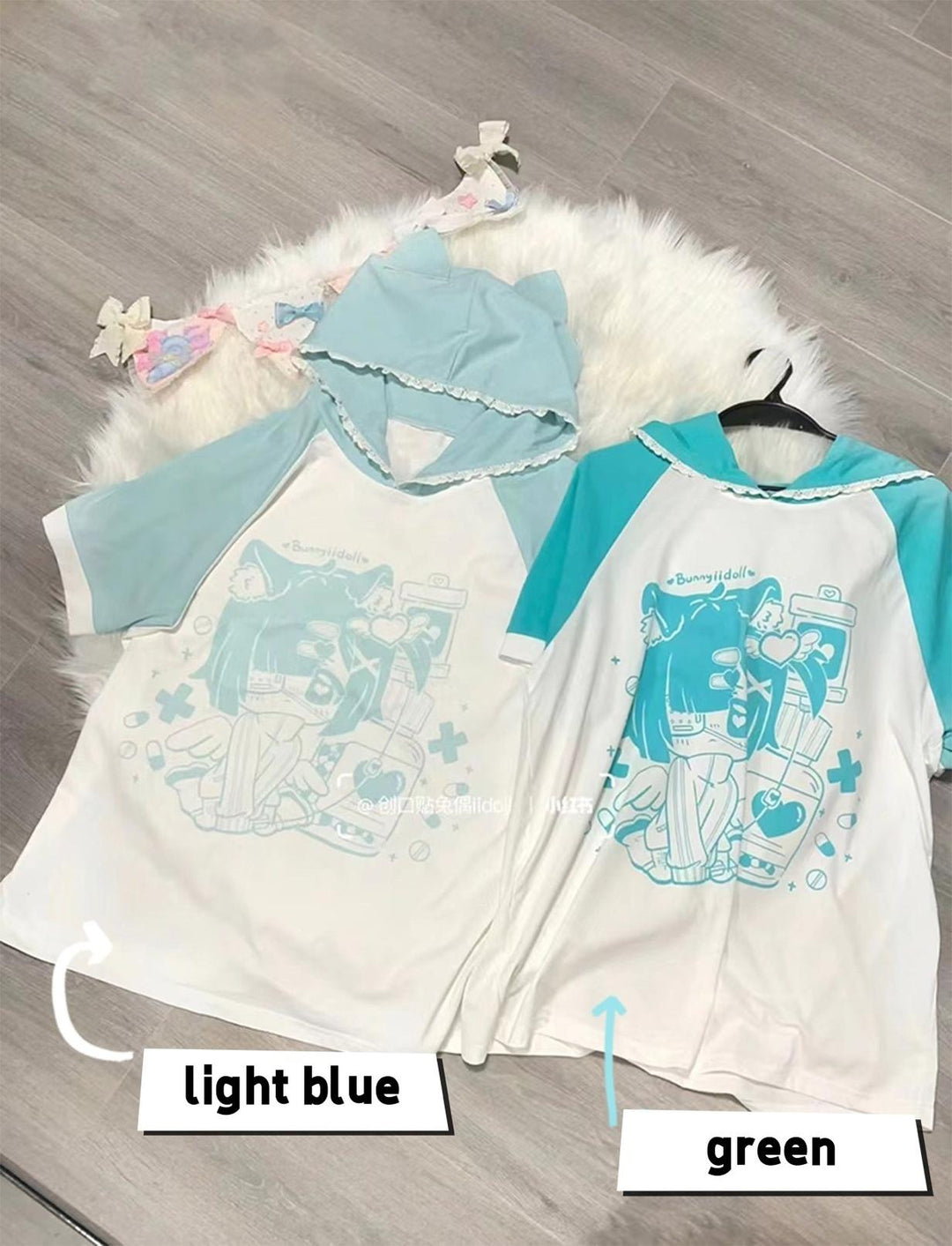 Subculture T-shirt Cat Ear Anime Hoodie Loose Otaku Shirt (L M) 38522:599854