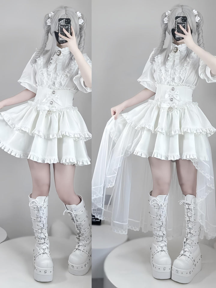 Gothic Shirt Outfit, Fishbone Skirt, Detachable Trailing 43441:780360