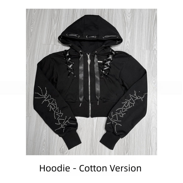 Subculture Skirt Outfit, Short Zipper Closure Hoodie (L M S) 44484:816921